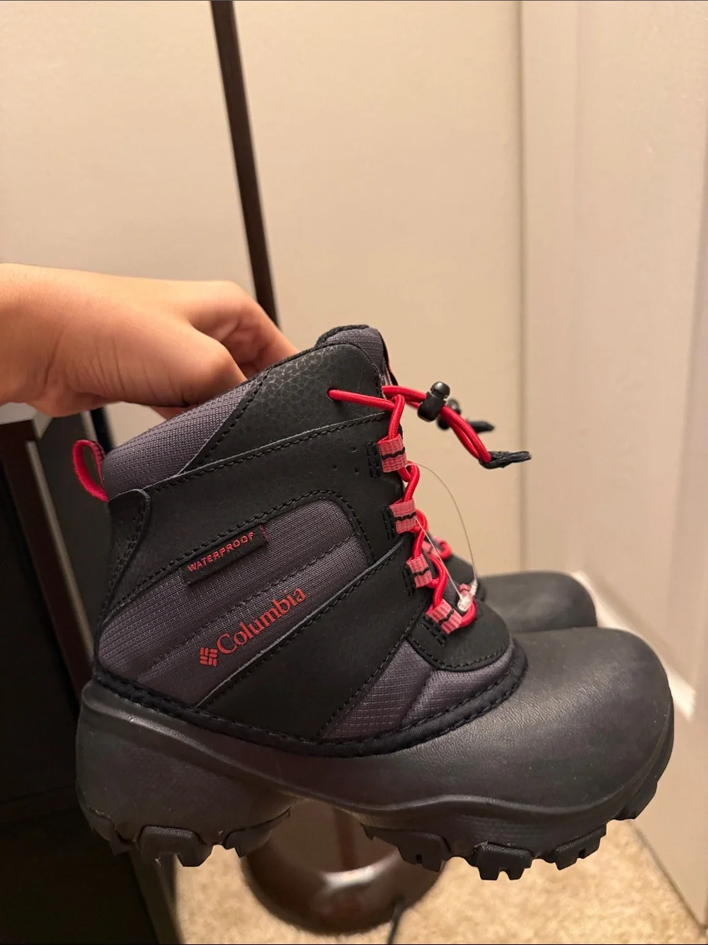 Columbia Kids Black Boots with Red Laces